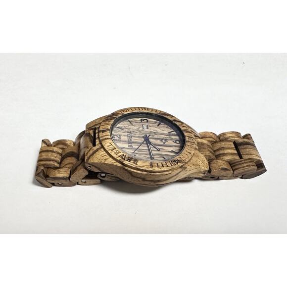 BEWELL Wood Watch Quartz Date Display Mens Wrist Watch Wooden Band New Battery - Picture 2 of 7